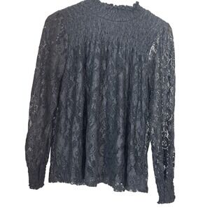 Cable And Gauge Black Lace Longsleeve‎ Blouse M Whimsigoth Witchy Fairy